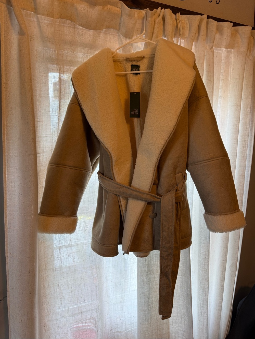 Target Women's Tan Shearling-Trim Belted Jacket